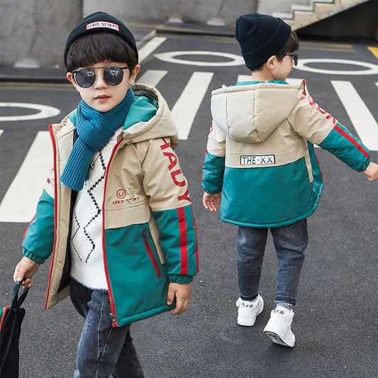 Fashion Thicken Hoodned Boys Coat Autumn and Winter Children Outwear Cotton-Padded Tops Clothes Jackets Boys 3-11Years Old