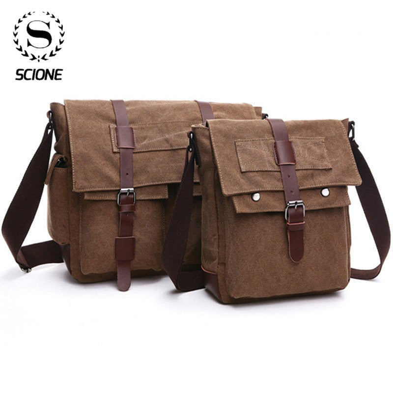 Scione Retro Men Messenger Bags Canvas Handbags Leisure Work Travel Bag Man Business Crossbody Bags Briefcase for Male Bolsas