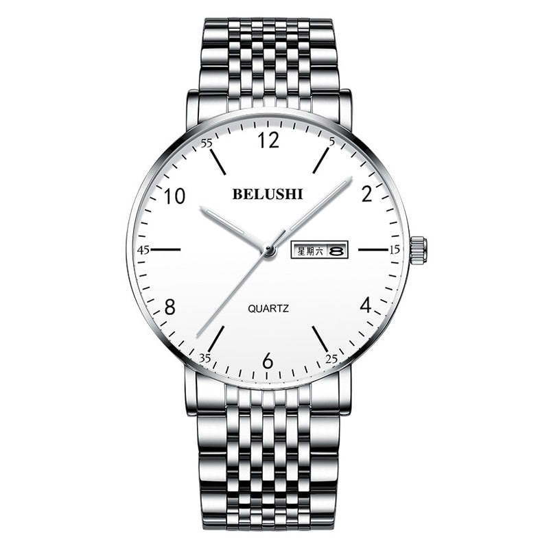 BELUSHI Fashion New Mens Watches Top Luxury Brand Waterproof Quartz Watch Men Casual Stainless Steel Business Date Wrist Watch