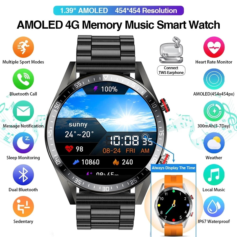 LIGE New 454*454 Screen Smart Watch Men Always Display The Time Bluetooth Call Local Music Men Smartwatch For Huawei Xiaomi +Box