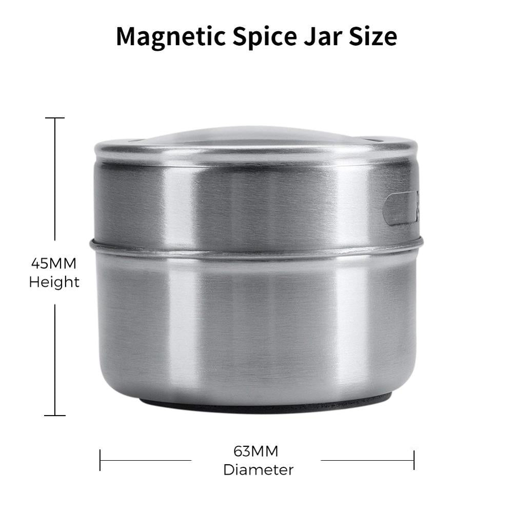 LMETJMA Magnetic Spice Jar Set With Stickers Stainless Steel Spice Tins Spice Storage Container Pepper Seasoning Sprays Tools