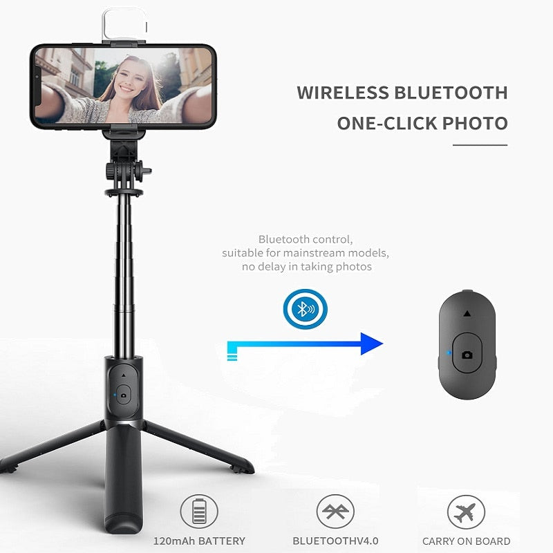 FANGTUOSI Wireless bluetooth selfie stick foldable mini tripod with fill light shutter remote control for IOS Android