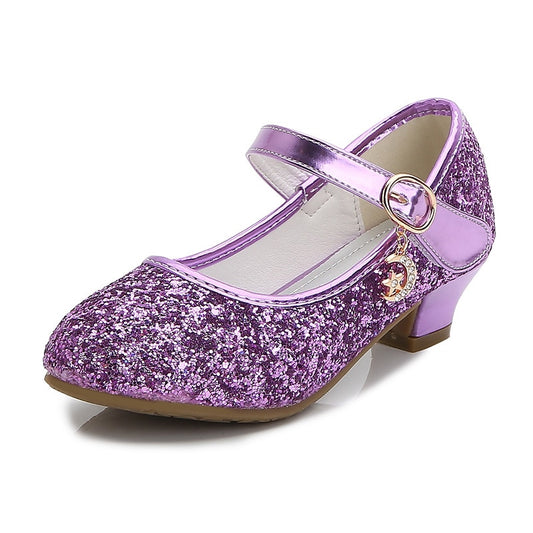 ULKNN Girls Purple  High Heels For Kids Princess RED Leather Shoe Footwear Children&#39;s Party Wedding Shoes Round Toe 1-3CM