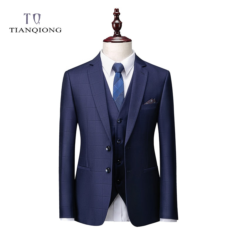 TIAN QIONG Plaid Suits Men 2020 New Style Designer Suits Slim Fit Wedding Suits for Men 3 Pieces Suit (Jacket+Pants+Vest)