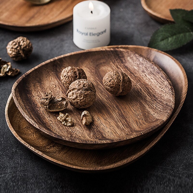 Lovesickness Wood Irregular Oval Pan Whole Wood Solid Wood Tray Plate Fruit Dishes Saucer Tea Tray Dessert Dinner Plate Tablewar