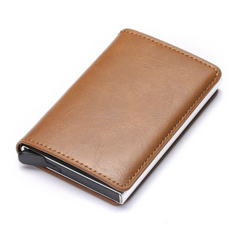 Customized 2022 Credit Card Holder Wallet Men Women RFID Aluminium Bank Cardholder Case Vintage Leather Wallet with Money Clips