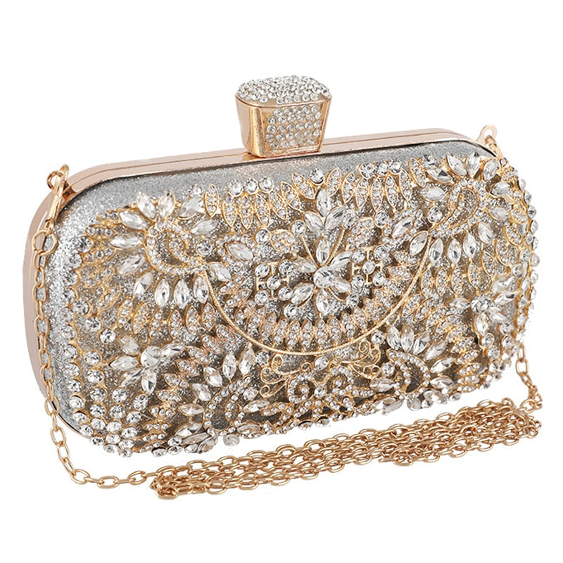 Hollow Diamond Evening Clutch Bag For Women Wedding Clutch Purse Chain Shoulder Bag Small Party Handbag With Metal Handle