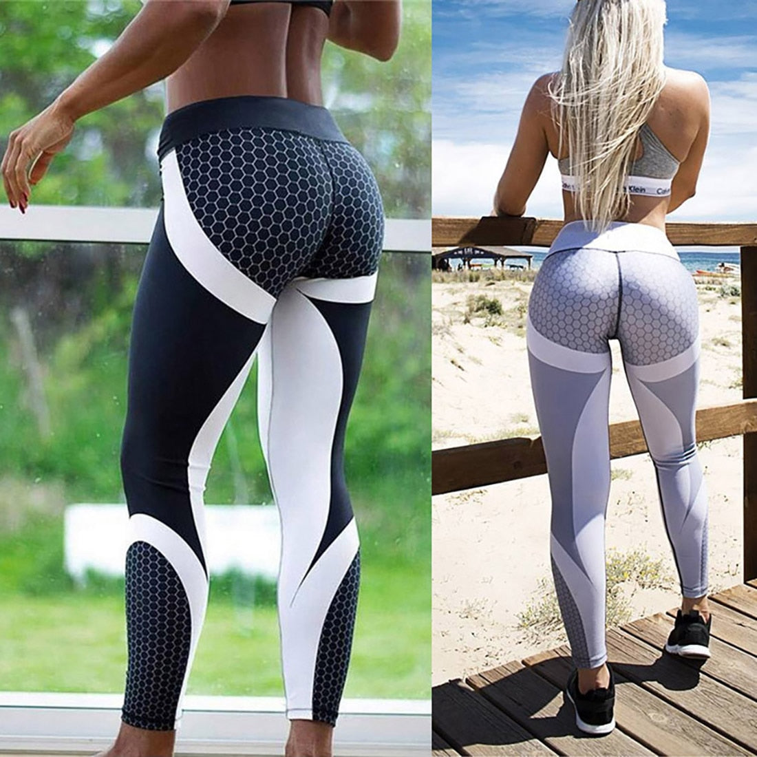 Mesh Pattern Print Leggings fitness Leggings For Women Sporting Workout Leggins Elastic Slim Black White Pants Trousers Fitness