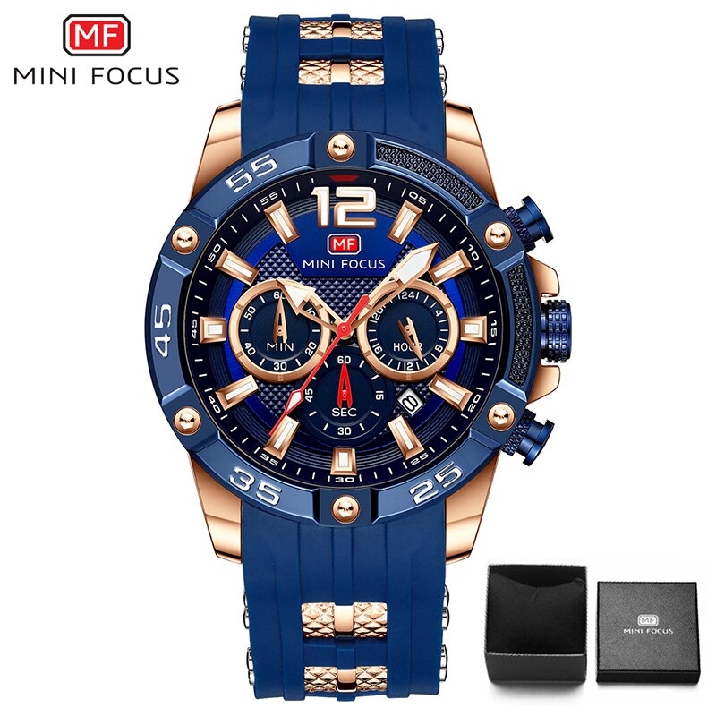 MINI FOCUS Men Sport Watch Chronograph Silicone Straps Quartz Army Military Men&#39;s Date Watches Male Clock Hour Relogio Masculino