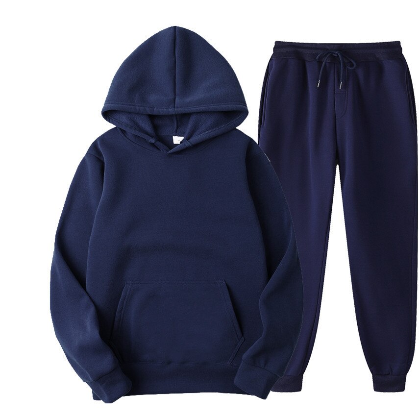 Fleece Tracksuits Men Women Two Pieces Set Hooded Oversized Sweatshirt Pants Solid Color Hoodie Autumn Winter Casual Suits 2021