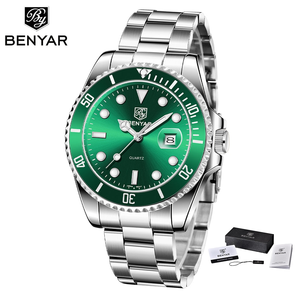 BENYAR 2022 New Luxury Business Men Quartz Wristwatch Top Brand Stainless Steel 30ATM Waterproof Sports Men Watch reloj hombre