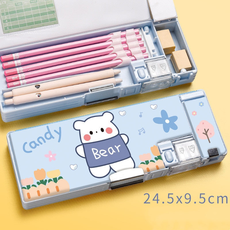 Cartoon Stationery box with pencil sharpener Plastic pencil case School storage box kid cute pen case Student pencil box gifts