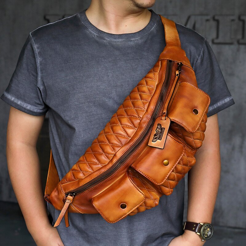 Dumpling Chest Bag, the First Layer of Vegetable Tanned Cowhide, Retro Leather Men&#39;s Shoulder Messenger Bag, New Riding Men Bags