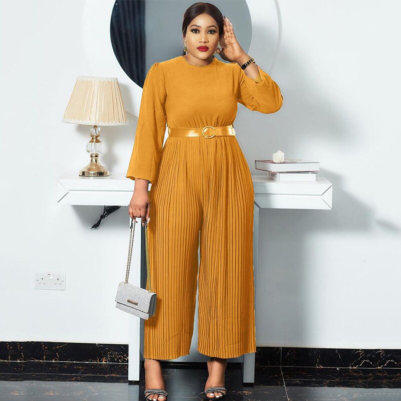 Junpsuits for Women Casual Wide Leg Pant Long Sleeve Office Jumpsuit with Belt Elegance Ladies Chiffon Jumpsuit Wholesale Items