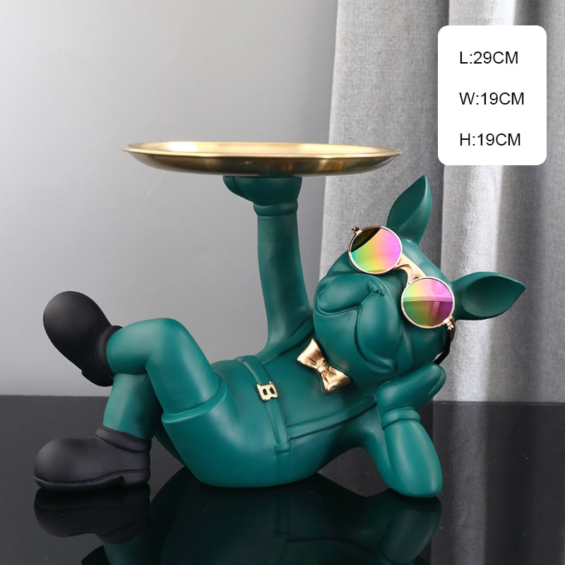 Resin Décor Dog Statue Butler with Tray for Storage Table Live Room French Bulldog Ornaments Decorative Sculpture Craft Gift