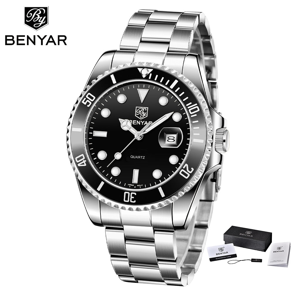 BENYAR 2022 New Luxury Business Men Quartz Wristwatch Top Brand Stainless Steel 30ATM Waterproof Sports Men Watch reloj hombre