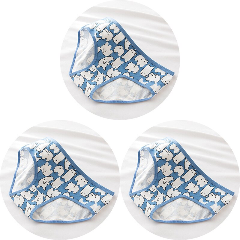 3Pcs Cotton Women&#39;s Underwear Comfortable Seamless Cartoon Polar bear Underpants Panties Solid Lingerie Mid Waist Girls Briefs