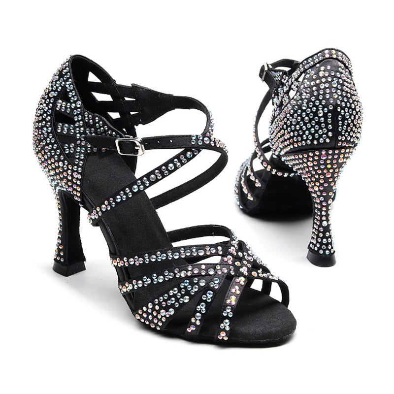 Latin Dance Shoes Ladies Salsa Tango Sneakers Training Dance Shoes High Heel Sandals Summer Square Dance Shoes Bronze Black