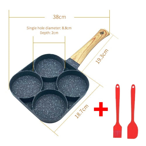 Non-stick Frying Pot Pan 2/4 Holes Steak Egg Pancake Thickened Omelet Pan Wooden Handle Pan For Kitchen Utensils