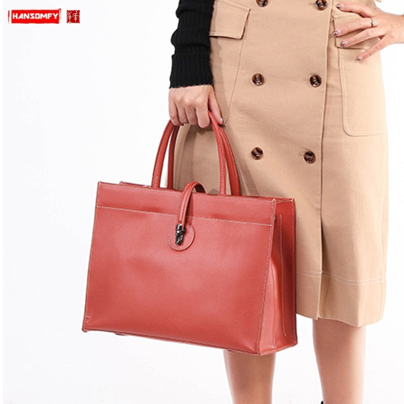 Genuine Leather Bags Women 2022 New Handbags Tote Bags Female Large Capacity Commuter Briefcase Leather Shoulder Messenger Bags