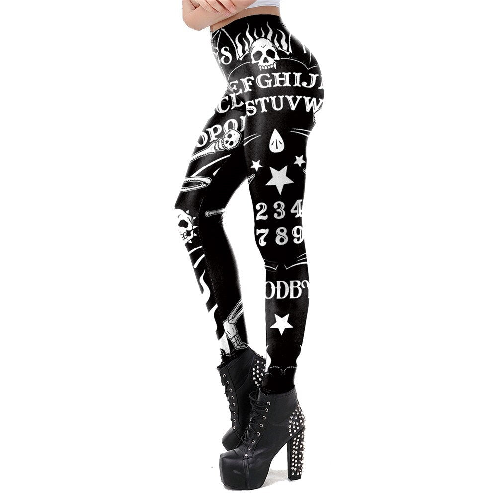 [You&#39;re My Secret] Ouija Board Leggings Women 3D Printed Trousers Satan Head Devil Leggins Fitness Workout Elastic Pants Legins