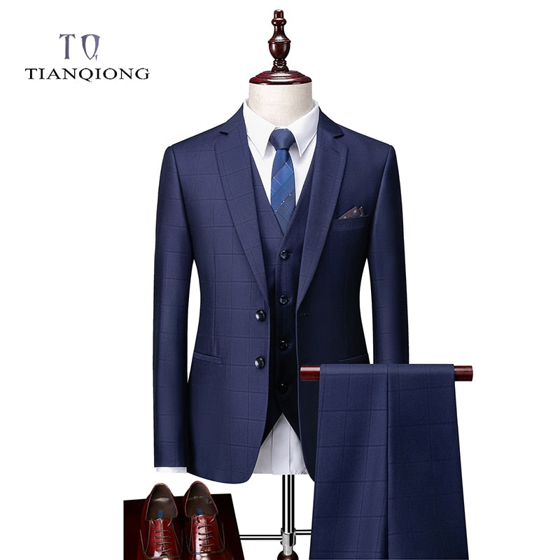 TIAN QIONG Plaid Suits Men 2020 New Style Designer Suits Slim Fit Wedding Suits for Men 3 Pieces Suit (Jacket+Pants+Vest)