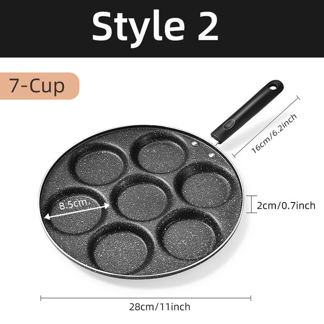 Non-stick Frying Pot Pan 2/4 Holes Steak Egg Pancake Thickened Omelet Pan Wooden Handle Pan For Kitchen Utensils