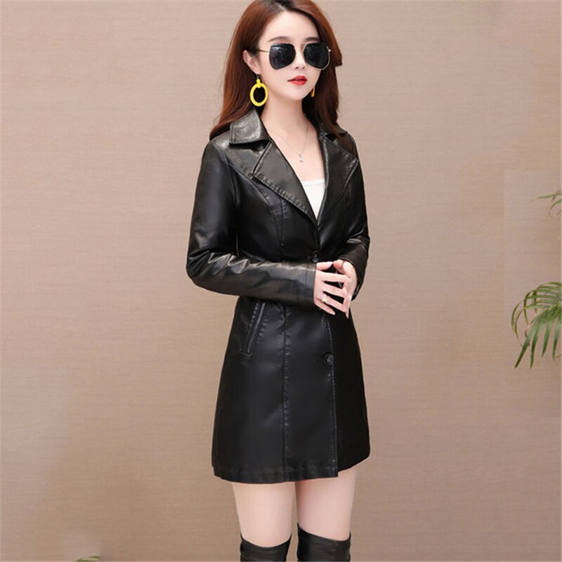 Winter New girl  thick Leather Jacket Long Women&#39;s Coat slim Fashion punk Female Motorcycle Clothing faux leather Blazer autumn