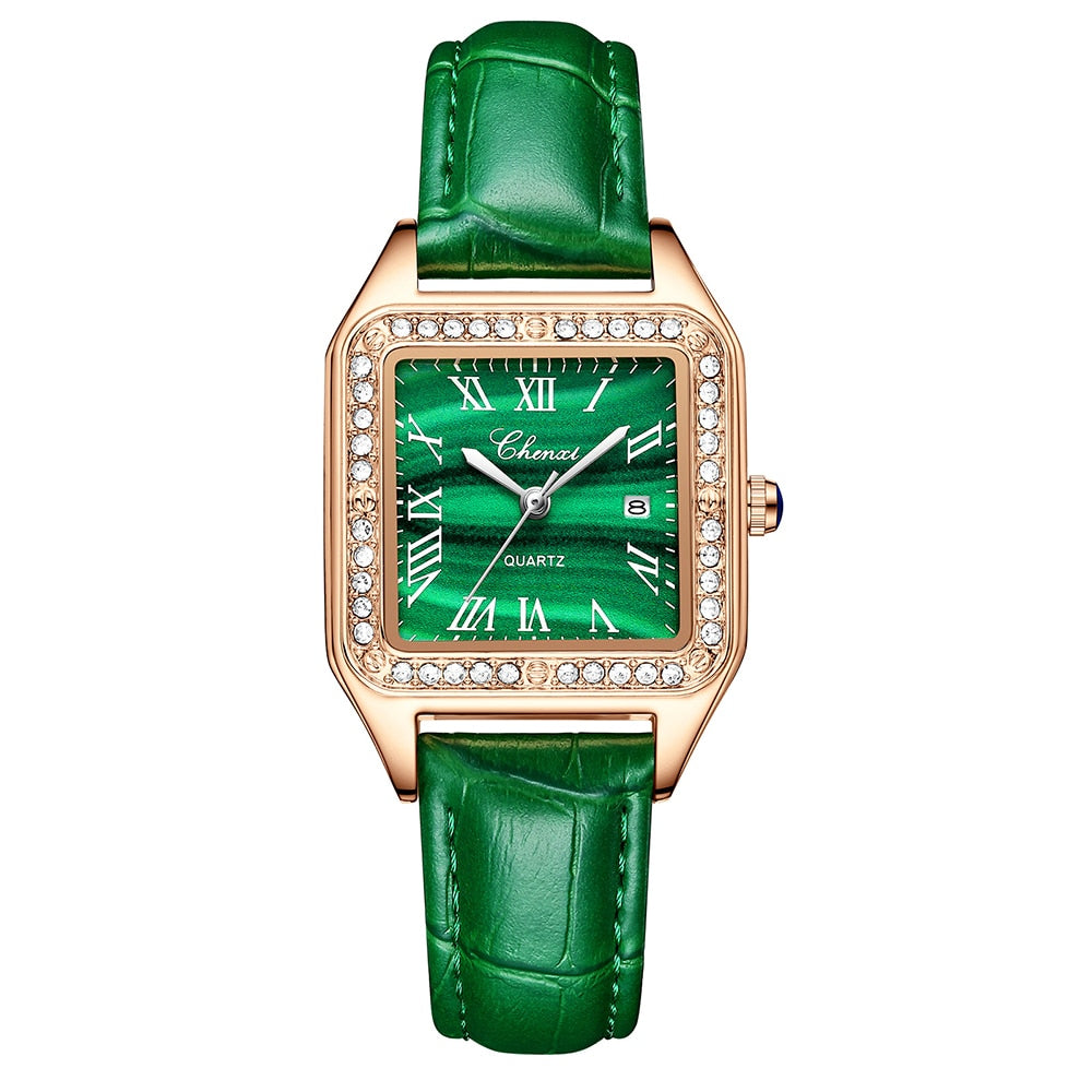 CHENXI Top Brand Luxury Women Elegant Quartz Watch Malachite Green Casual Waterproof Leather Ladies Wristwatch Relogio Feminino