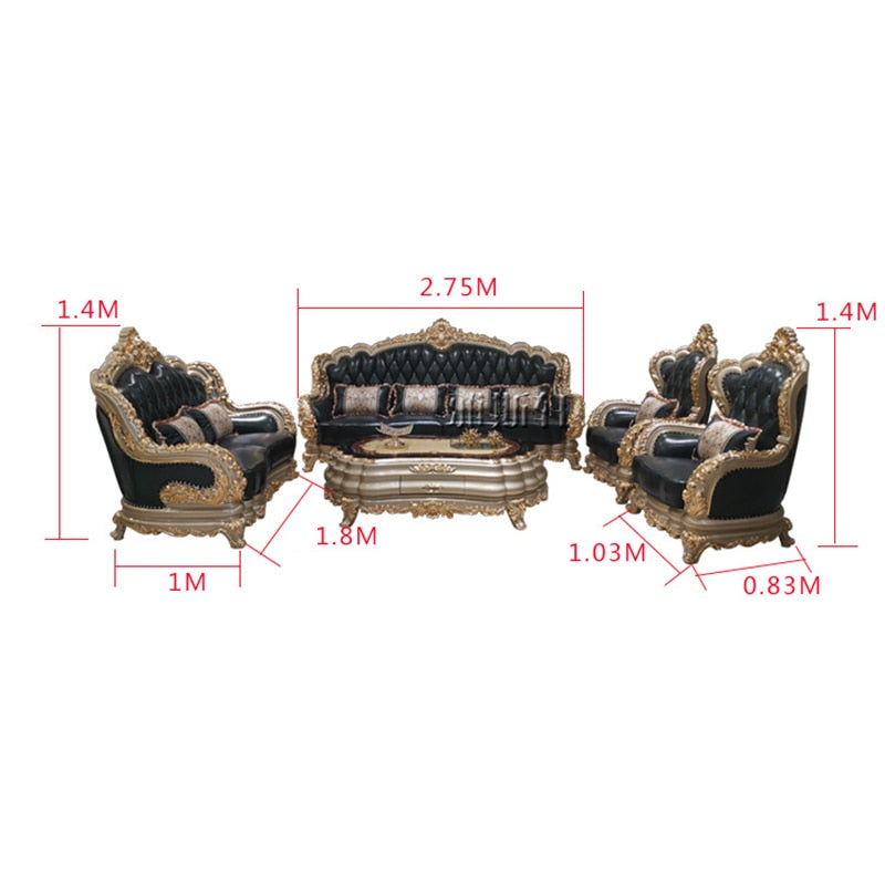 European-style Leather Extra-large Sofa Solid Wood Carving First Layer Leather Villa Hotel Lobby Luxury Sofa Muebles De La Sala