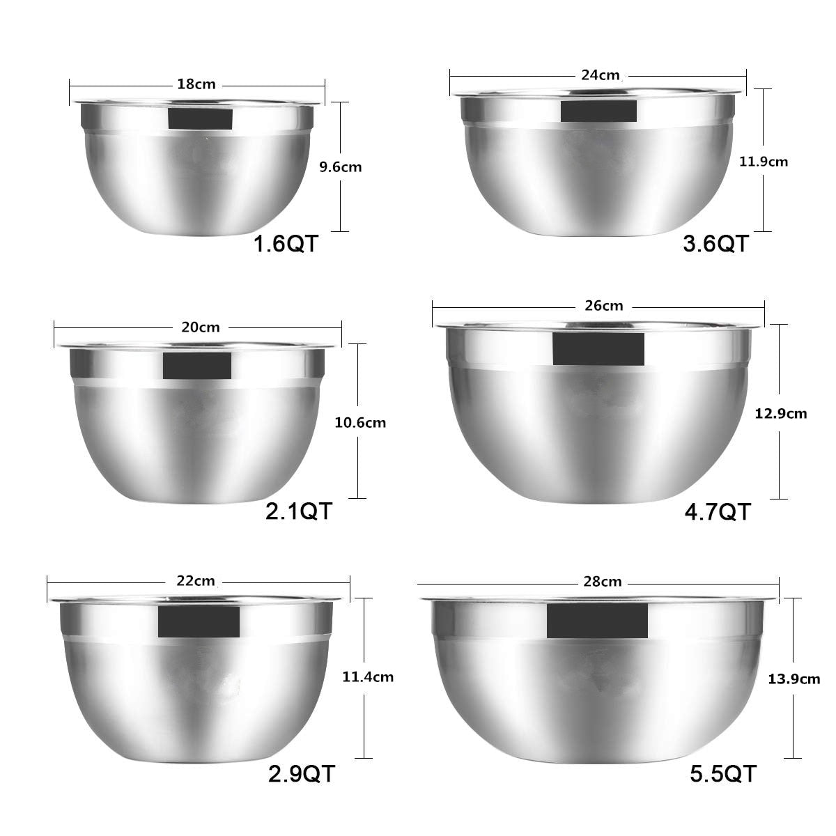 LMETJMA 6 Pcs Mixing Bowls with Lids and Non Slip Bases Stainless Steel Mixing Bowls Set for Baking Nesting Storage Bowls KC0418