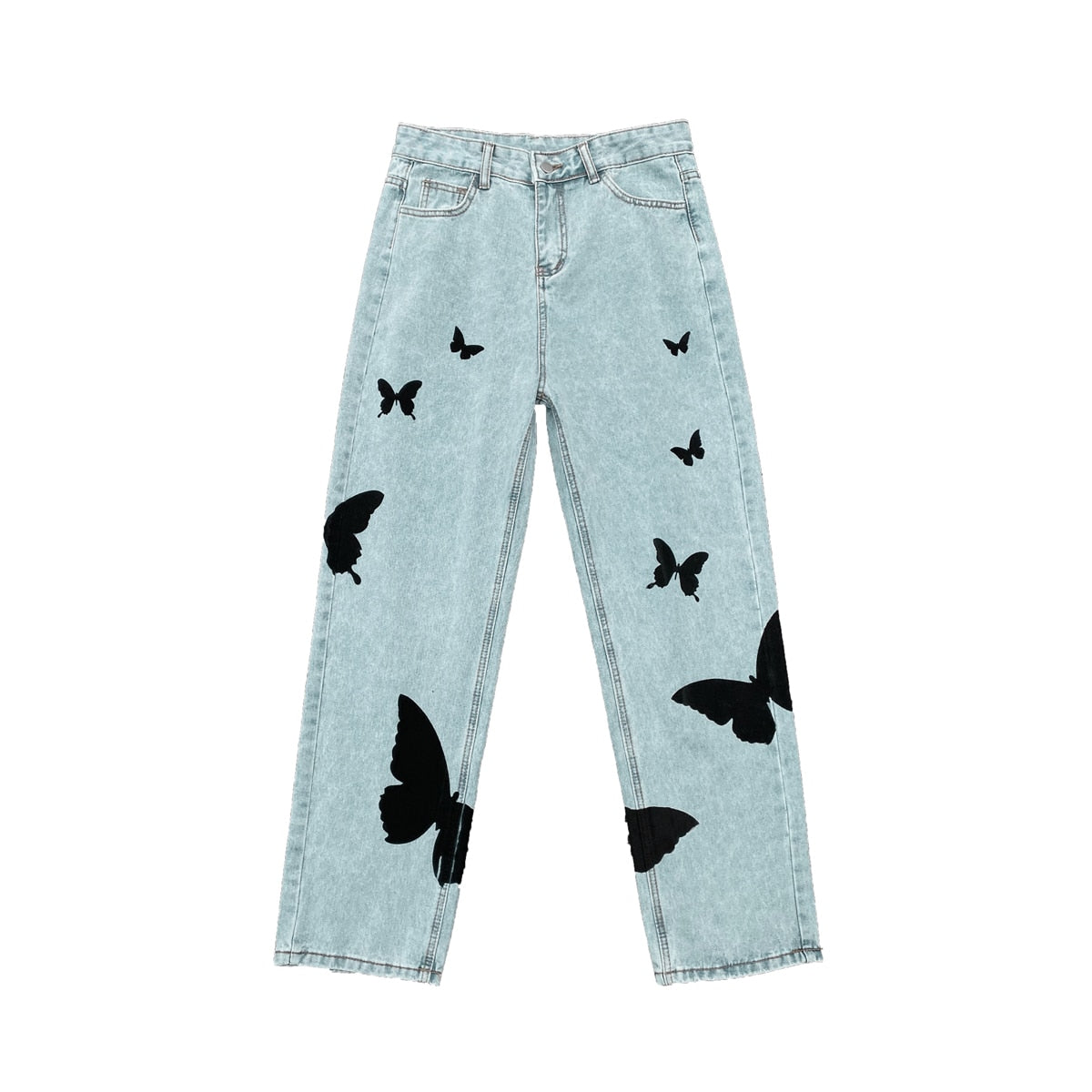 2022 Butterfly Print Jeans Men Pants Loose Baggy Jeans Casual Denim Pants Streetwear Straight Fashion Trousers Women Clothing