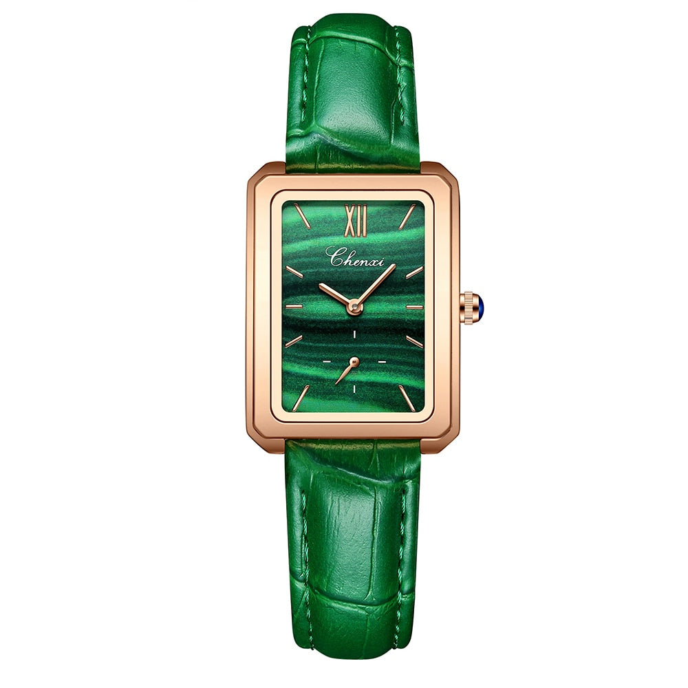 CHENXI Top Brand Luxury Women Elegant Quartz Watch Malachite Green Casual Waterproof Leather Ladies Wristwatch Relogio Feminino