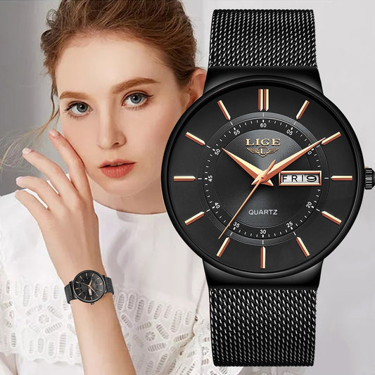 Women Watches LIGE Top Brand Luxury Ultra Thin Bracelet Wrist Watch Female Mesh Strap Waterproof Quartz Clock Relogio Femininos