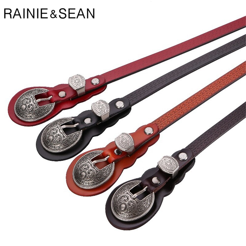 RAINIE SEAN Vintage Belts for Women Cowskin Waist Belt Real Leather Brown Rivet High Quality Brand Women Belt 105cm 110cm 115cm