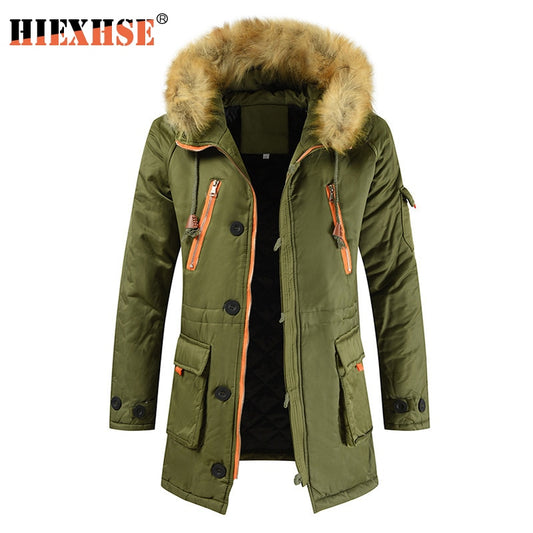 HIEXHSE Winter Jacket Men Parka Coat Brand Padded  Artificial Fur Medium-long Thick Parkas Snowjacket Coat Warm Clothing