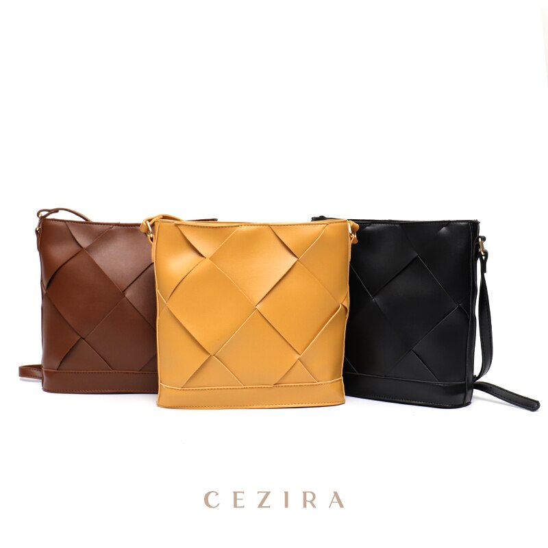 CEZIRA 2021 Fashion PU Leather Woven Crossbody Bag For Women Luxury Designer Hobo Shoulder Purse Ladies Messenger Bucket Handbag