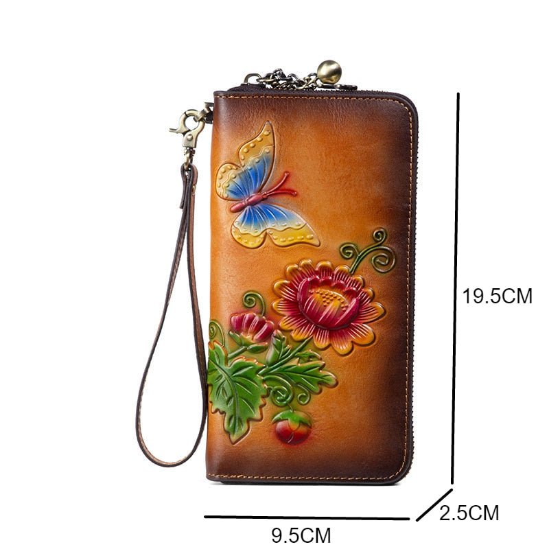 MOTAORA Women&#39;s Retro Wallet Genuine Leather Vintage Purse Women Chinese Style Embossed Card Holder Ladies Casual Female Clutch