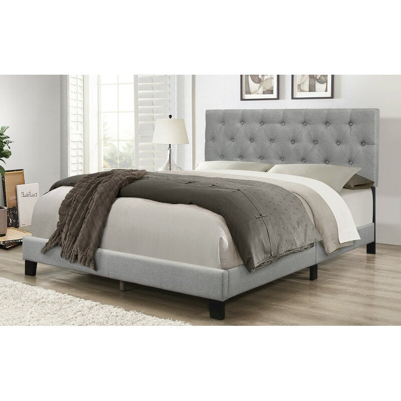 Upholstered Platform Bed with Padded Headboard, Box Spring Needed, Linen Fabric, Bedroom Furniture Twin/Queen Size Gray