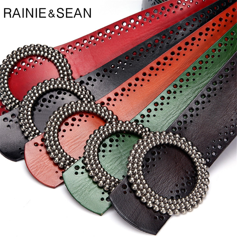 RAINIE SEAN Blackish Green Women Belt No Hole Ladies Belts for Dresses Real Leather High Quality Apparel Accessories 100cm