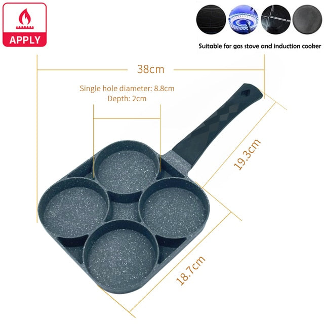 Non-stick Frying Pot Pan 2/4 Holes Steak Egg Pancake Thickened Omelet Pan Wooden Handle Pan For Kitchen Utensils