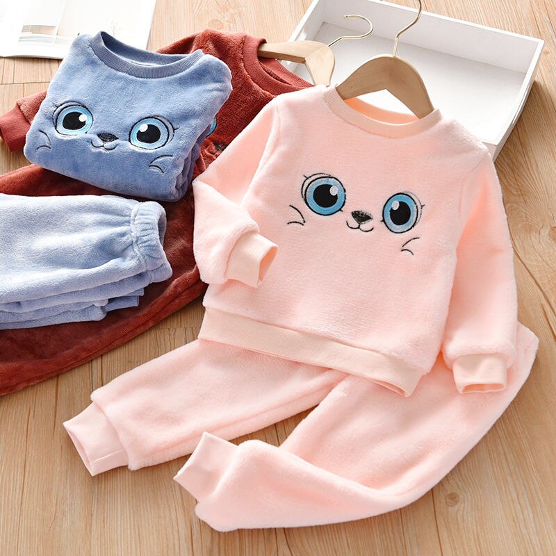 Kids Clothes Flannel Baby Pyjamas Winter Lounge Set Long Johns Kids Clothes Girls Loungewear Clothes Boys Sleepwear Pyjamas Suit