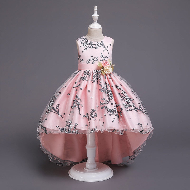 Baby Girls Flower Princess Ball Gown Party Tutu Trailing Dress For Brithday Wedding Kids Christmas Dresses Children Clothing