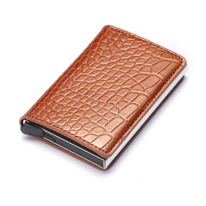 Customized 2022 Credit Card Holder Wallet Men Women RFID Aluminium Bank Cardholder Case Vintage Leather Wallet with Money Clips