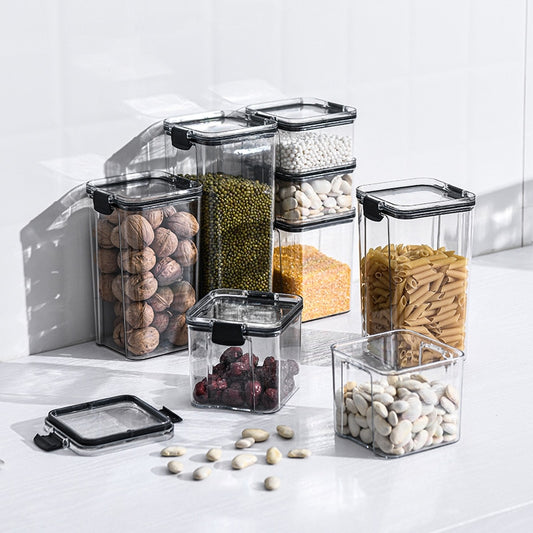 Food Storage Box 4 Different Capacity Plastic Sealed Cans Kitchen Box Transparent Food Canister Keep Fresh New Clear Container