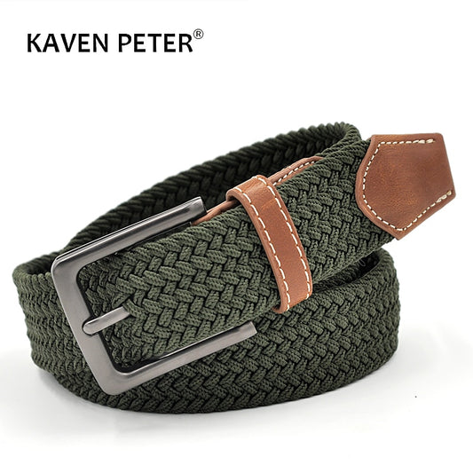 Green Longer Elastic Belts For Men Woven Braided Fabric Comfort Stretch Casual Belts 1-3/8&quot; Wide Hot Metal Stretch 160 cm Belt