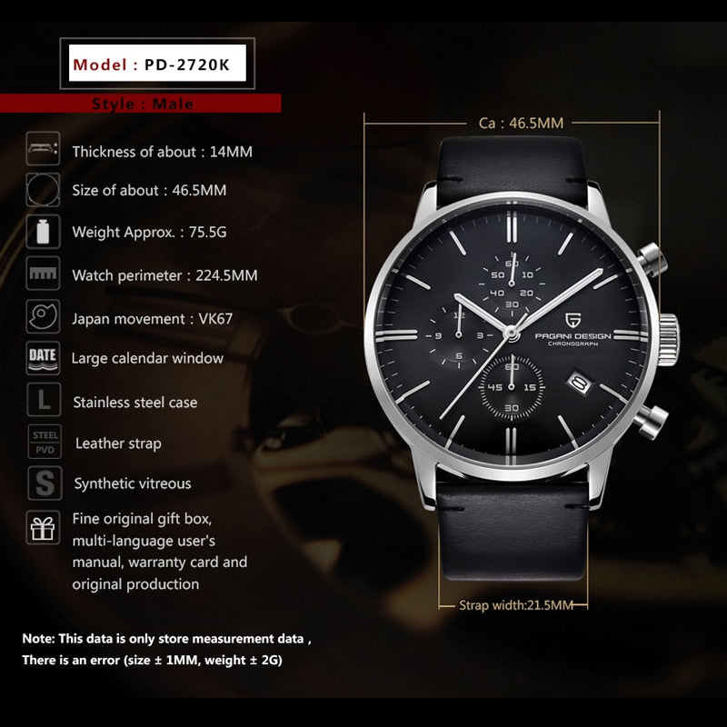 2022 New PAGANI DESIGN Brand Luxury Watches For Men Automatic Date Watch Waterproof Chronograph VK67 Movement Relogio Masculino