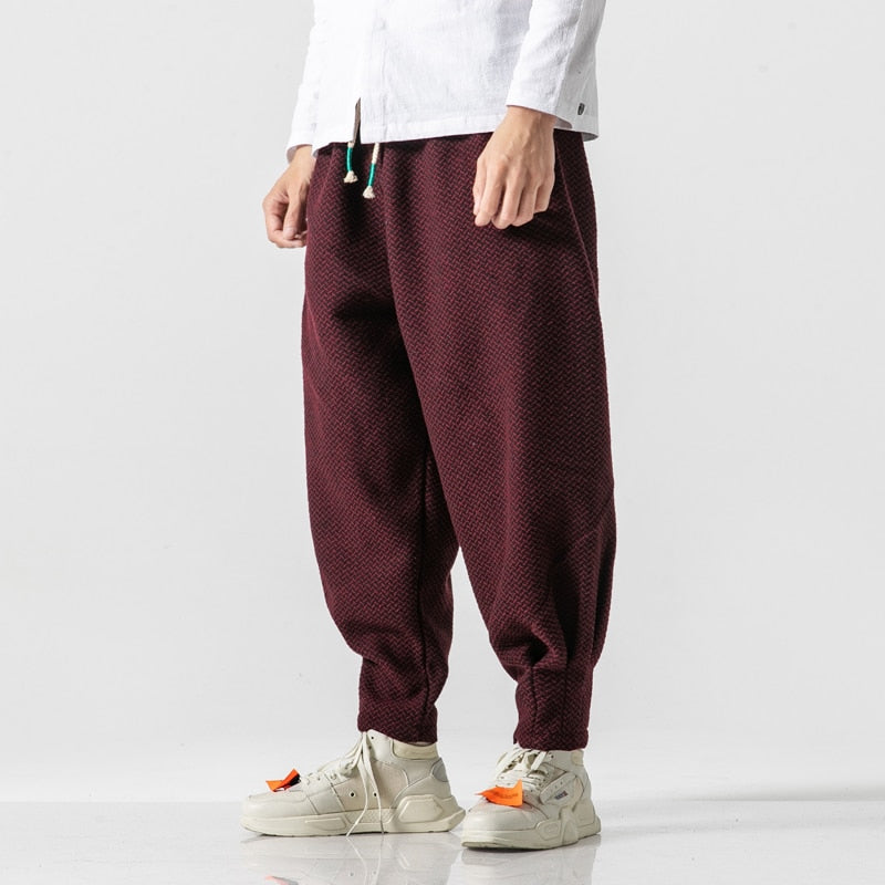 Baggy Pants Men Winter Thicken Wool Harem Pants Male Chinese Style Warm Oversize Trousers Male 2020 Japan Casual Plaid Pants