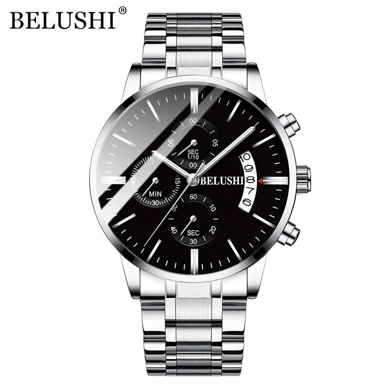 BELUSHI Mens Watches Full Steel Chronograph Waterproof Sport Quartz Watch Men Top Brand Luxury Wristwatches Relogio Masculino