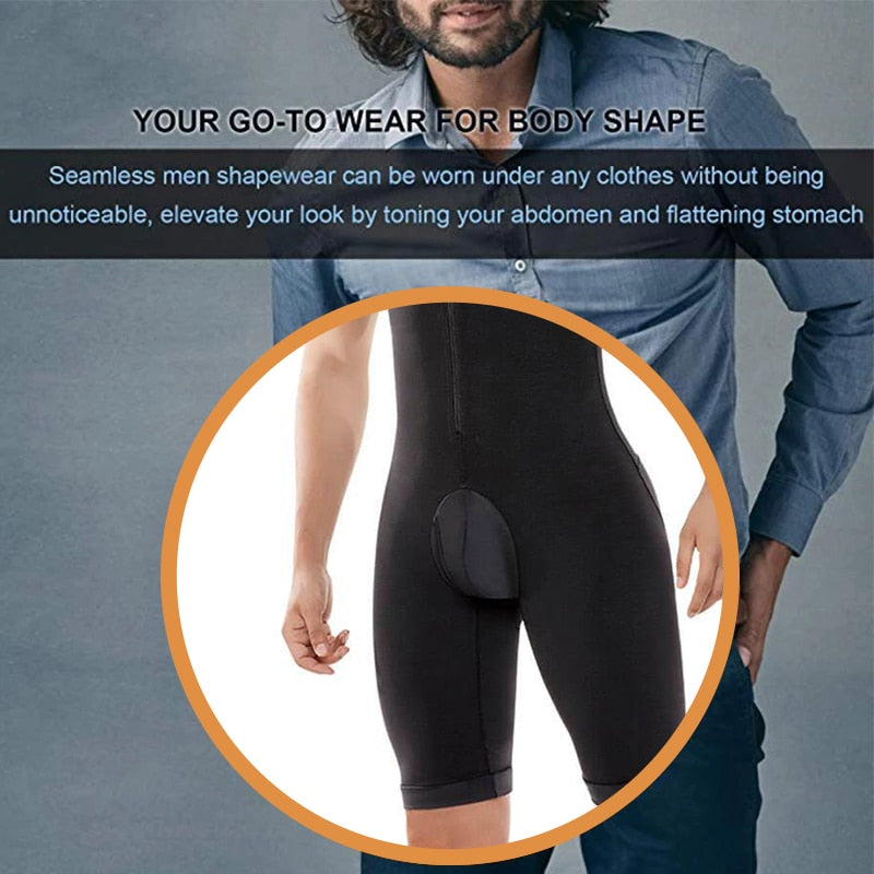 Men&#39;s Shapewear Bodysuit Tummy Control Compression Slimming Full Body Shaper Workout Abs Abdomen Underwear Plus Size Open Crotch